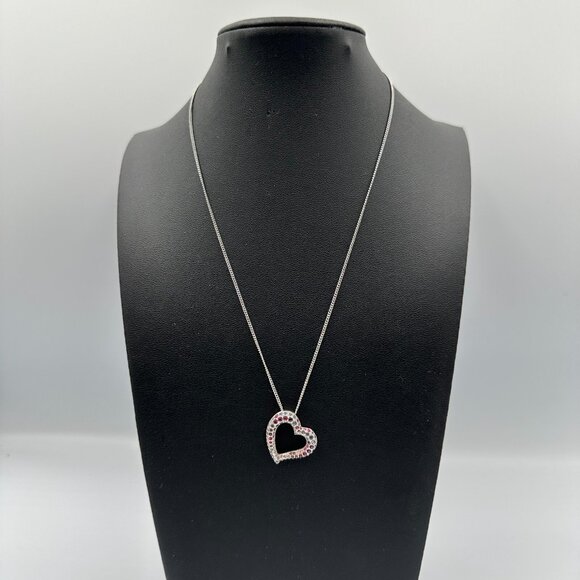 Swarovski Open Heart Pendant Necklace Silver Tone Pavé Crystal Multicolor 18.5" - Picture 9 of 15